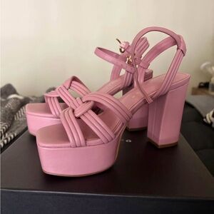 Marc Fisher Pink Braided Platform Block Heel Sandals